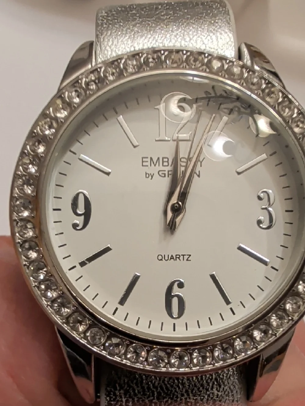 Embassy by Gruen Silver Crystal-Trim Women's Watch
